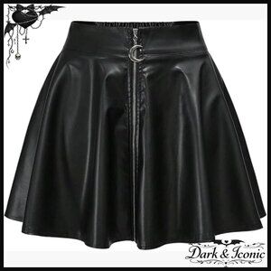 Leather Mini Skirt with Zipper Ruffle Low Rise A-Line Flared Y2K Style